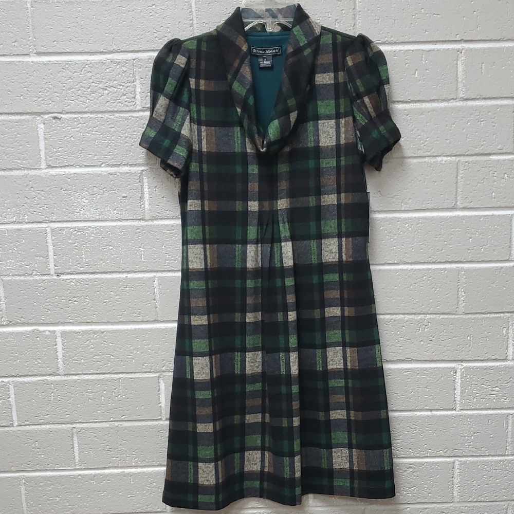 3/$20 Jessica Howard Green and Black Plaid Mini Dress